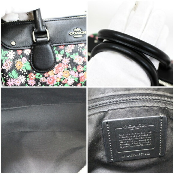 COACH Handbag Shoulder Bag Floral Print Mini Satchel PVC x Leather Black F57882 - Picture 4 of 4